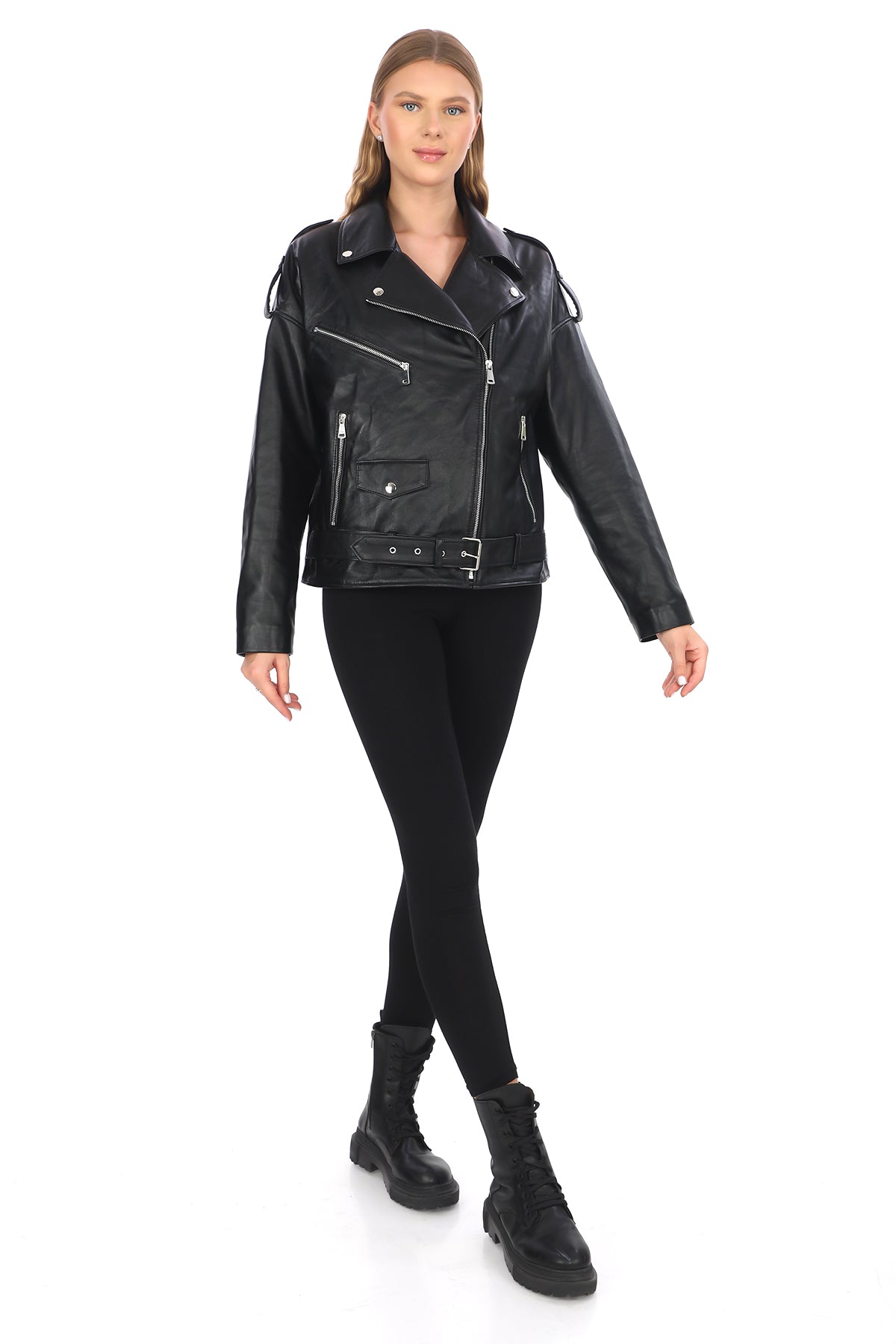 Kadın Biker Deri Ceket