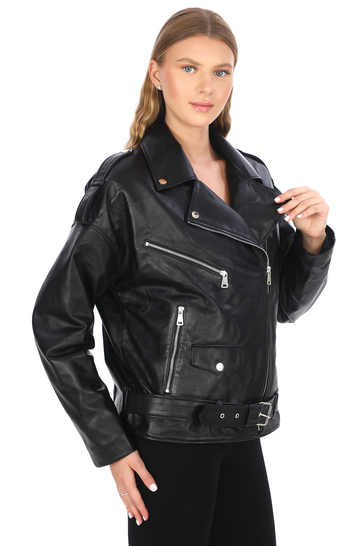 Kadın Biker Deri Ceket