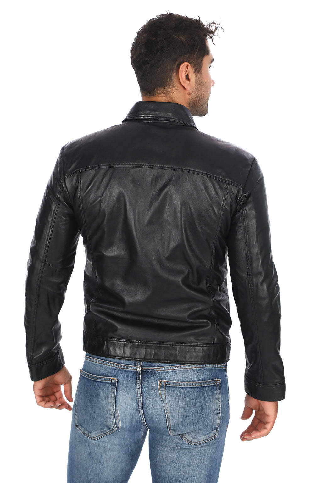 Casual Gömlek Yaka Deri Ceket