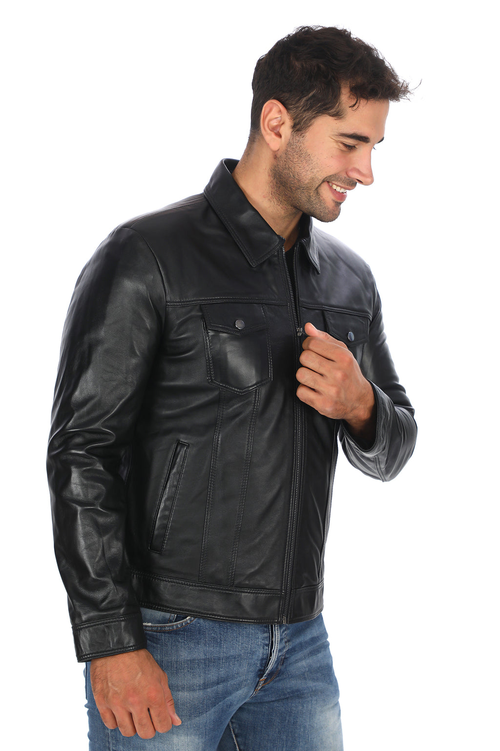 Casual Gömlek Yaka Deri Ceket