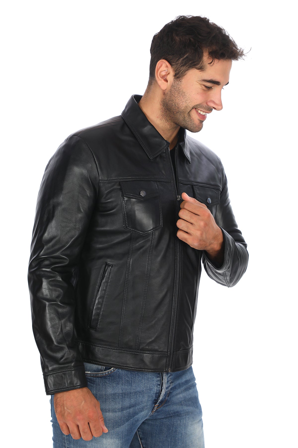 Casual Gömlek Yaka Deri Ceket