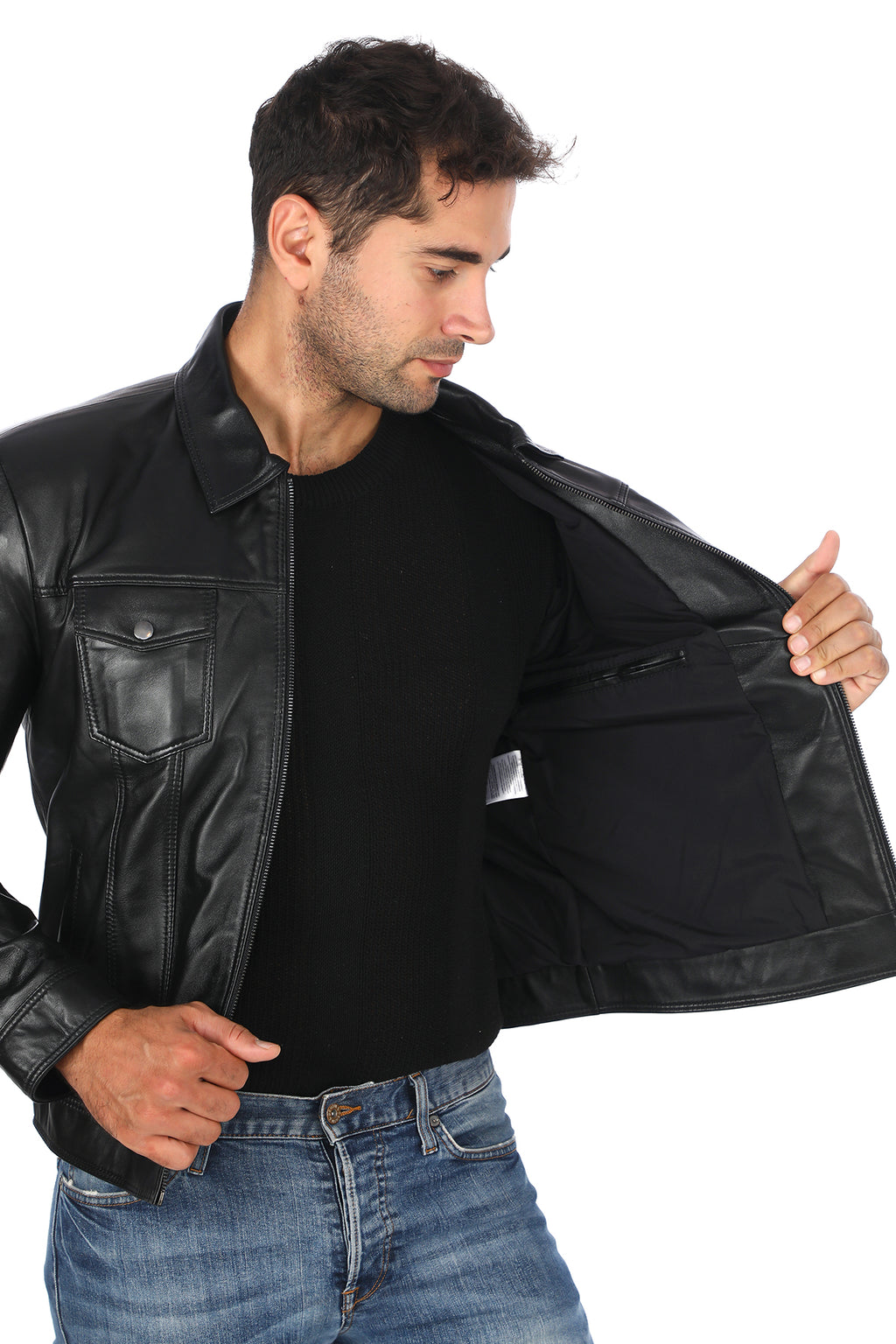 Casual Gömlek Yaka Deri Ceket