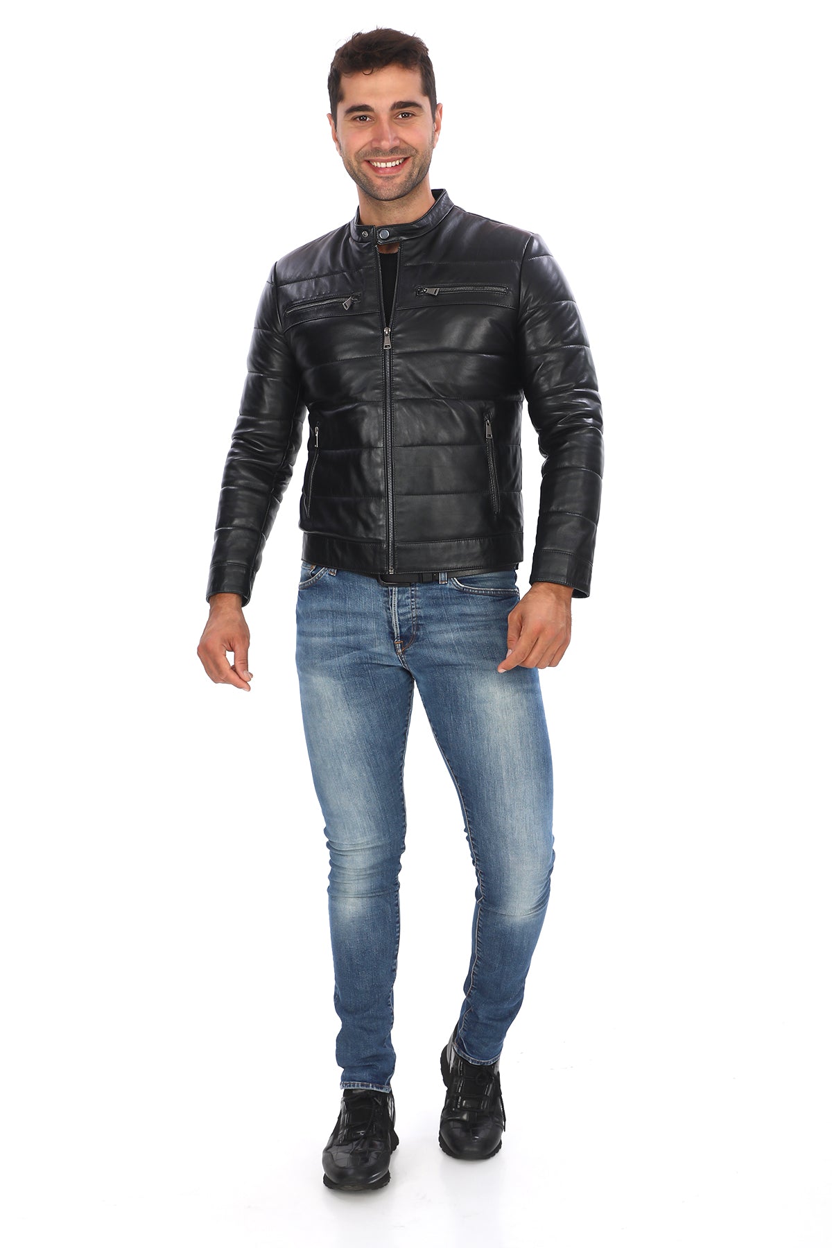 Dolgulu Hakim Yaka Deri Ceket