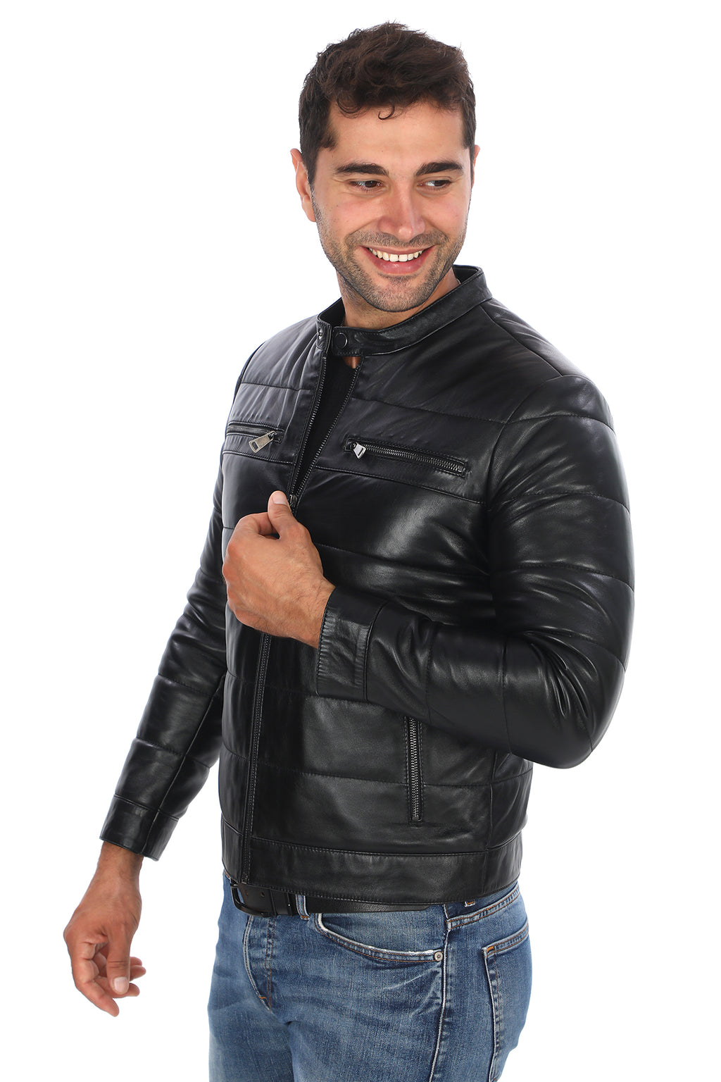 Dolgulu Hakim Yaka Deri Ceket