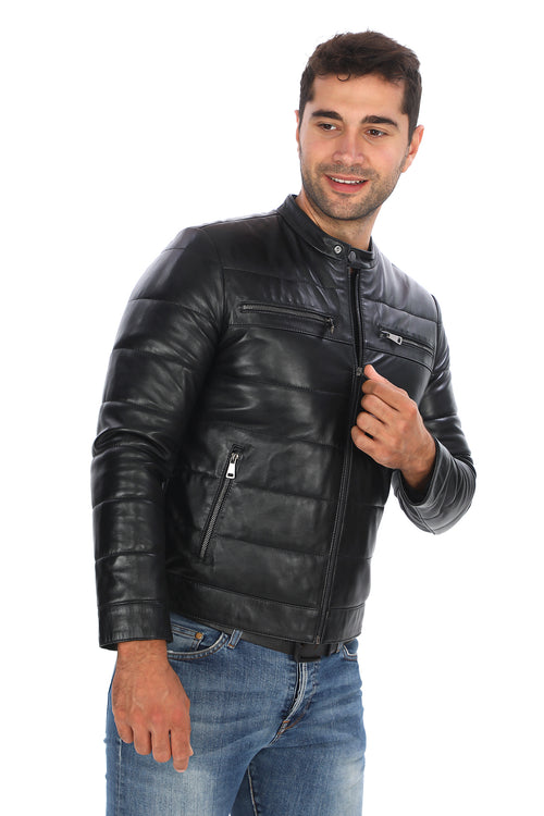 Dolgulu Hakim Yaka Deri Ceket