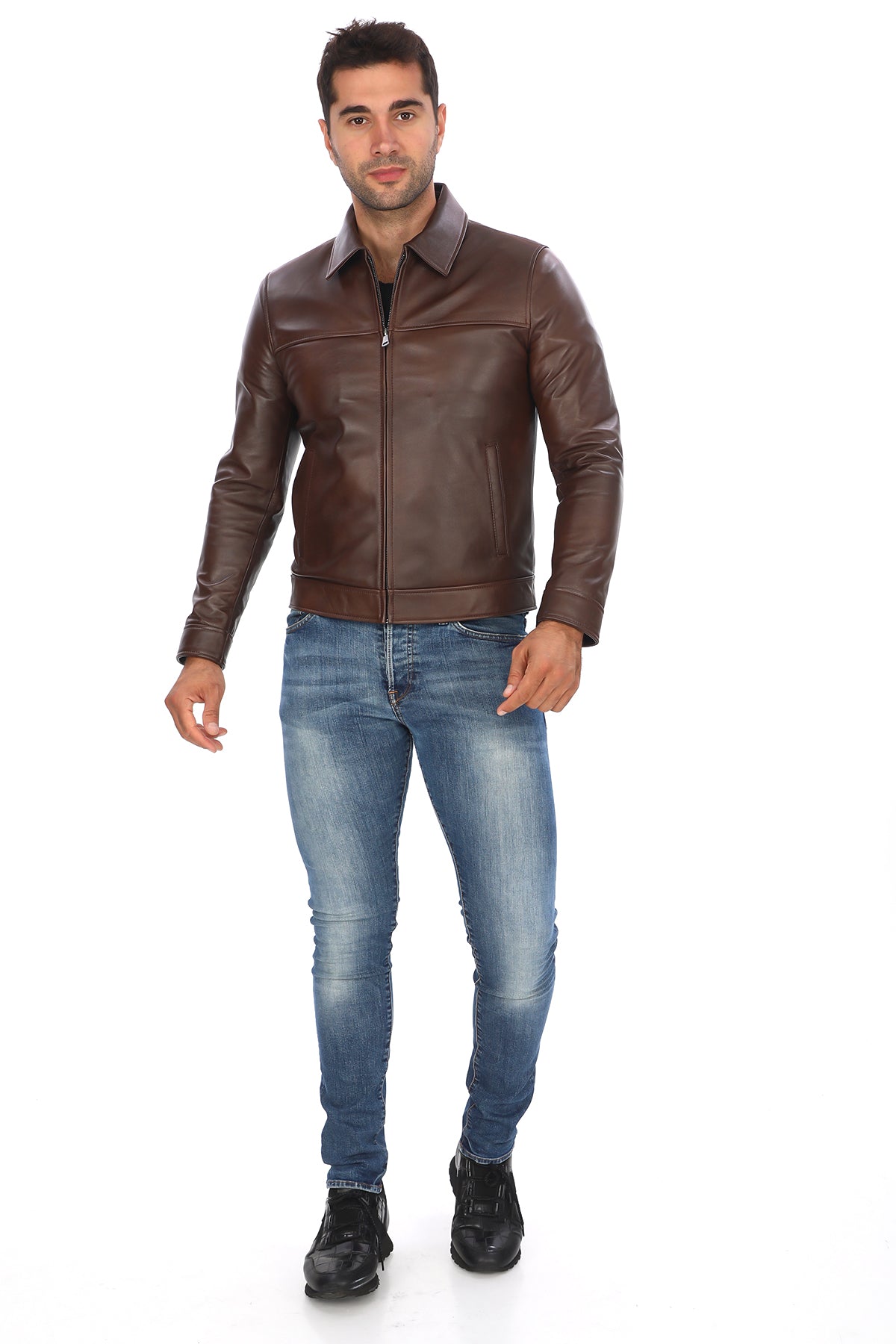 Gömlek Yaka Deri Ceket