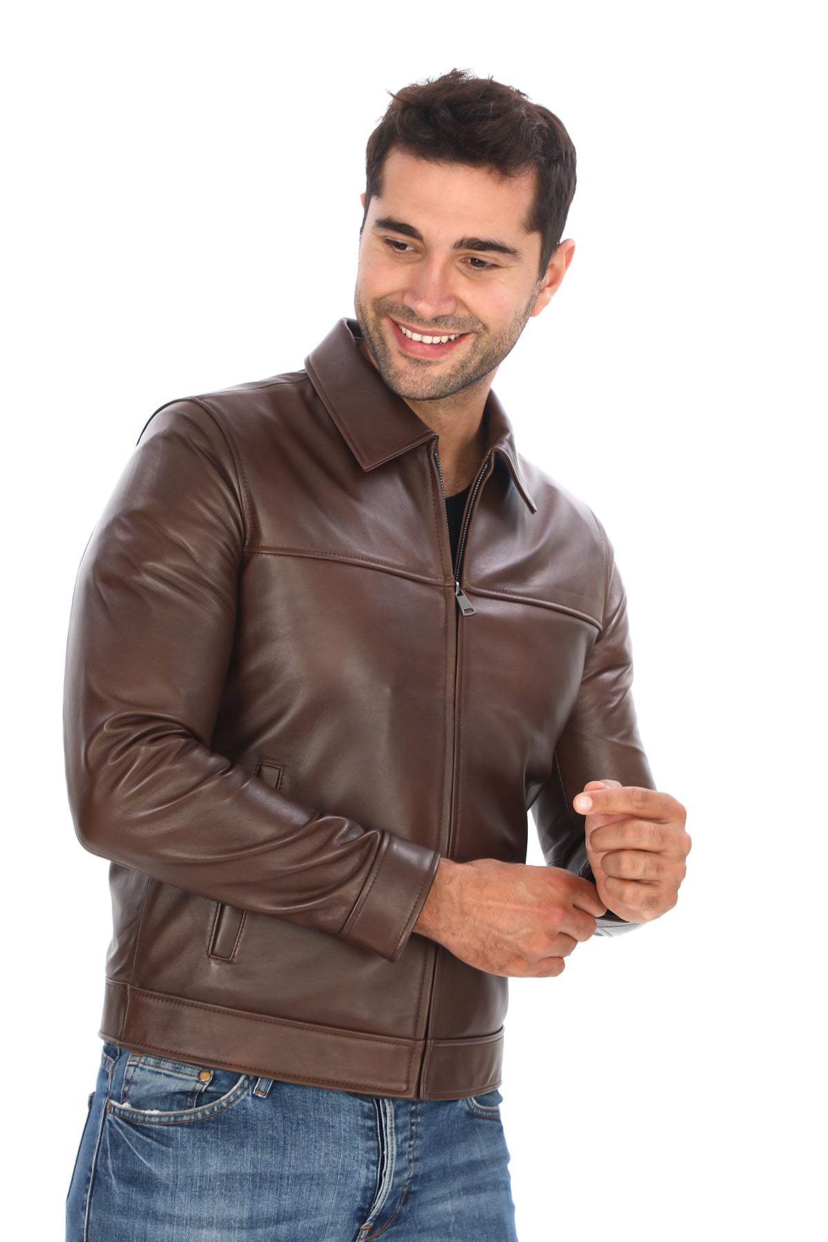 Gömlek Yaka Deri Ceket