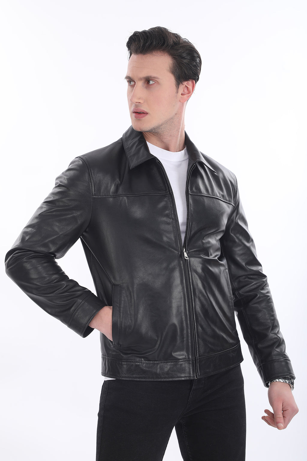 Gömlek Yaka Deri Ceket