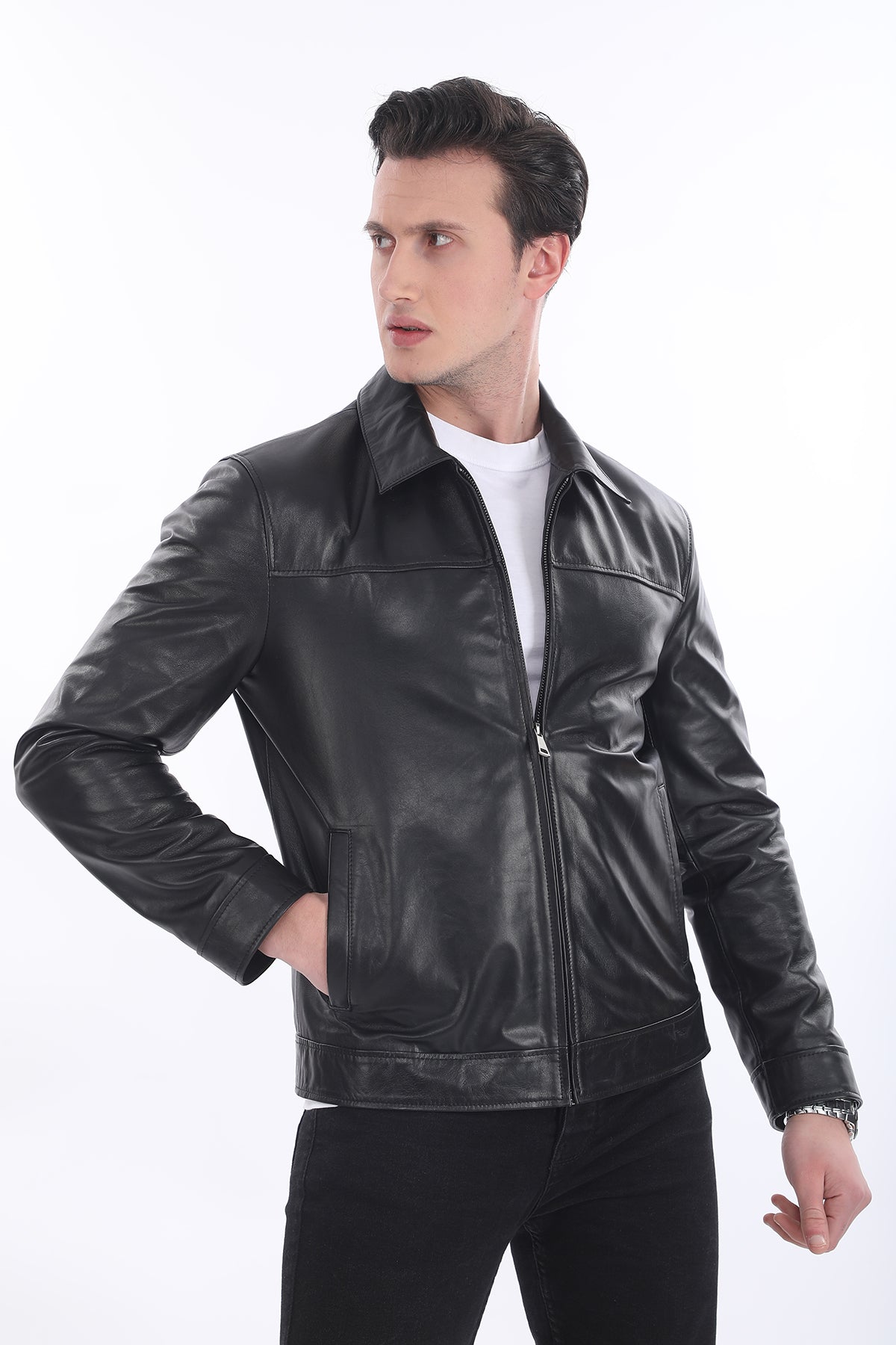 Gömlek Yaka Deri Ceket