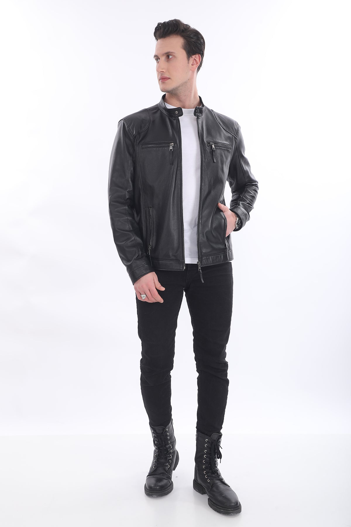 Spor Fermuar Detaylı Deri Ceket