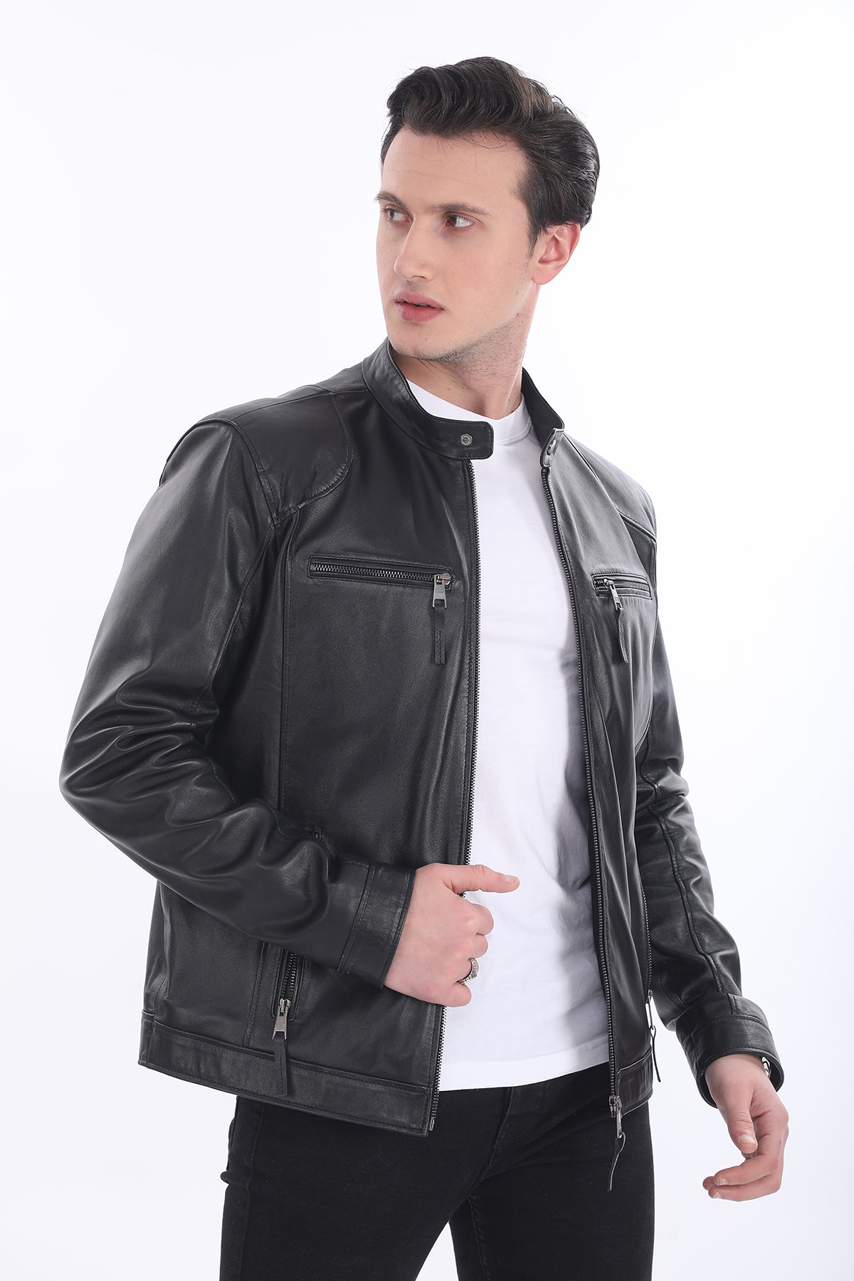 Spor Fermuar Detaylı Deri Ceket