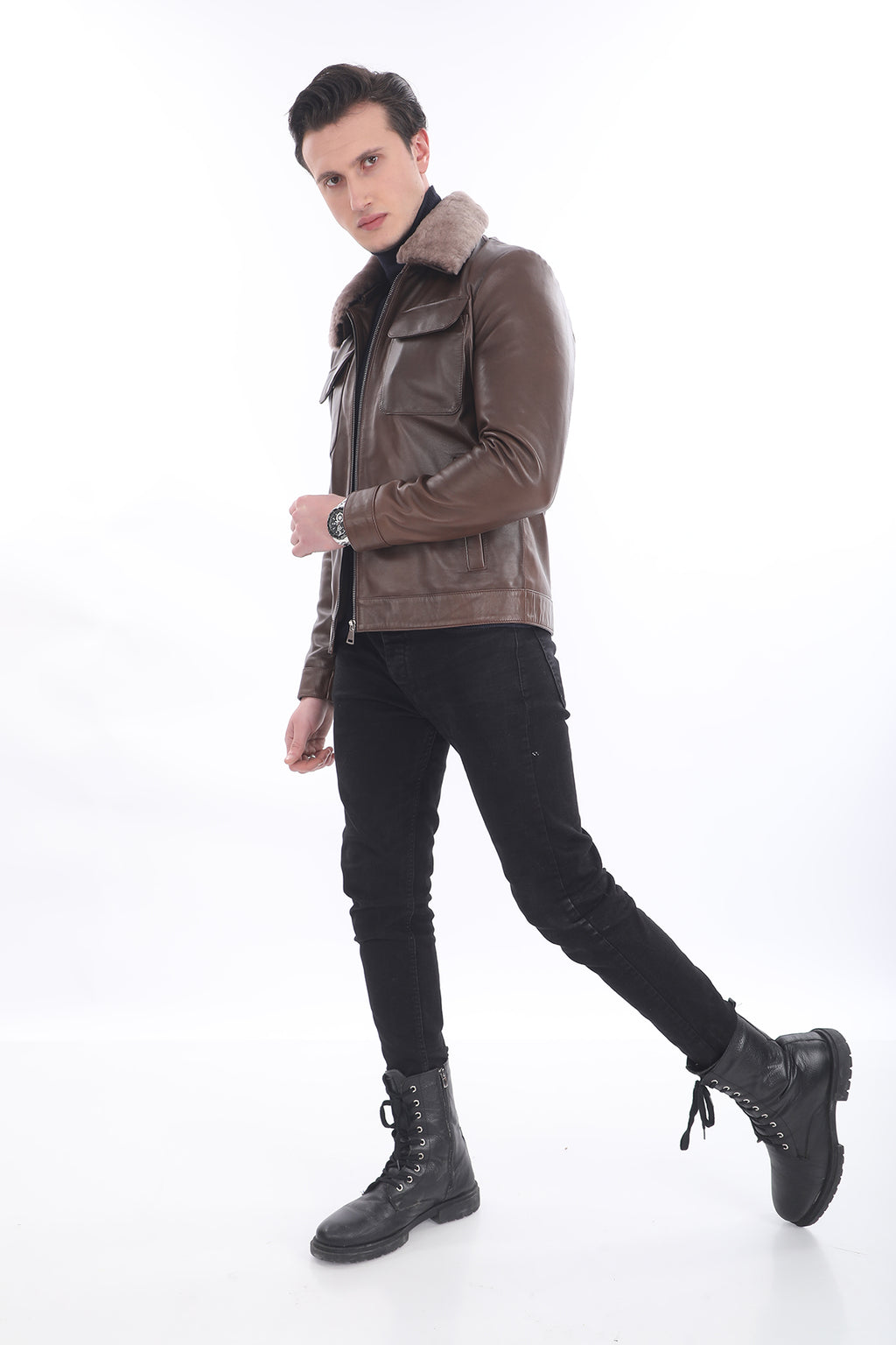 Kürklü Klasik Deri Ceket