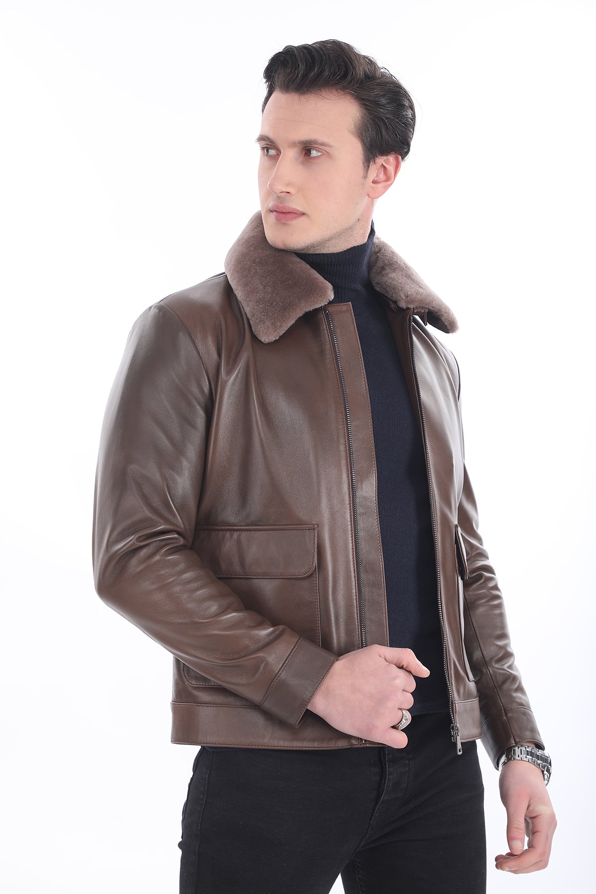 Kürklü Klasik Deri Ceket