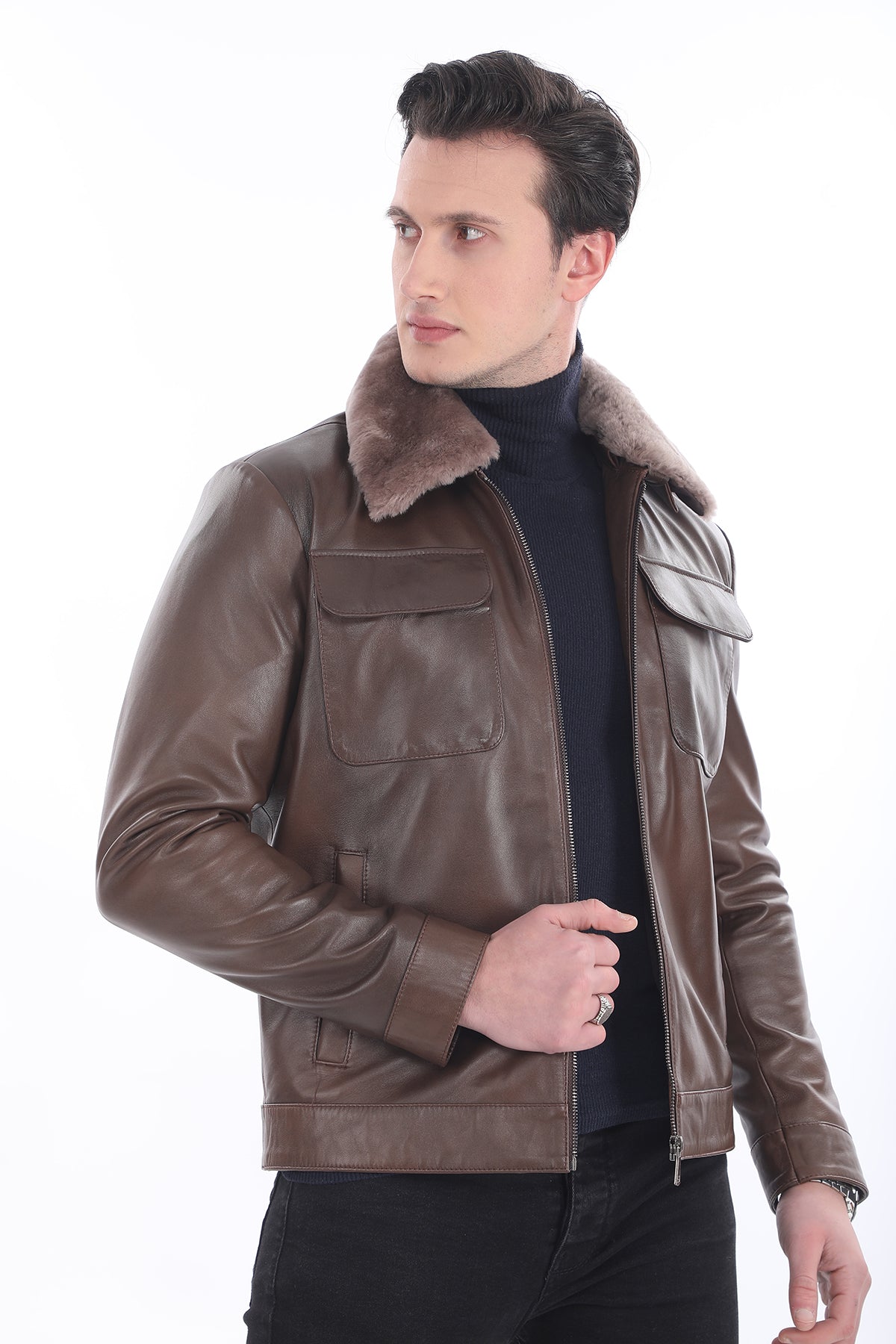 Kürklü Klasik Deri Ceket