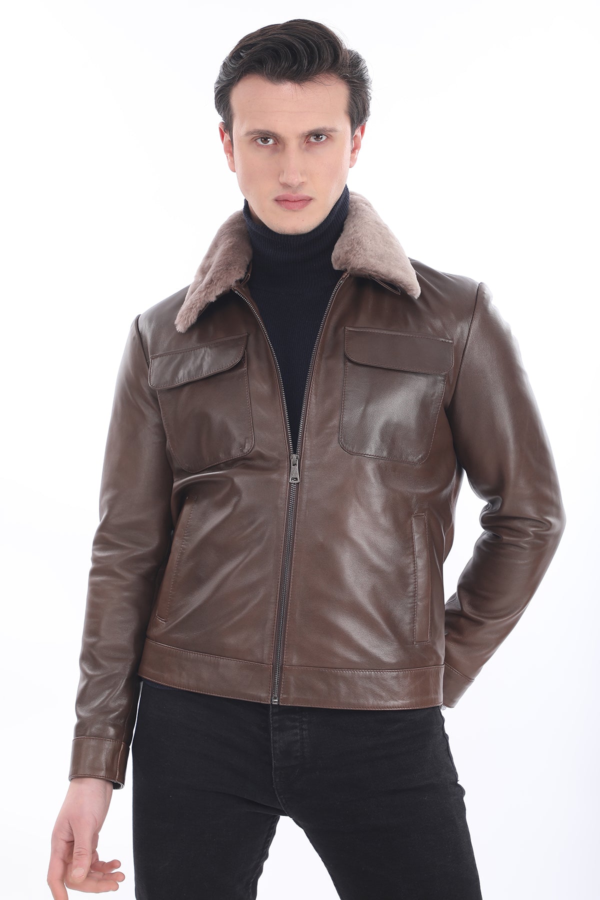 Kürklü Klasik Deri Ceket