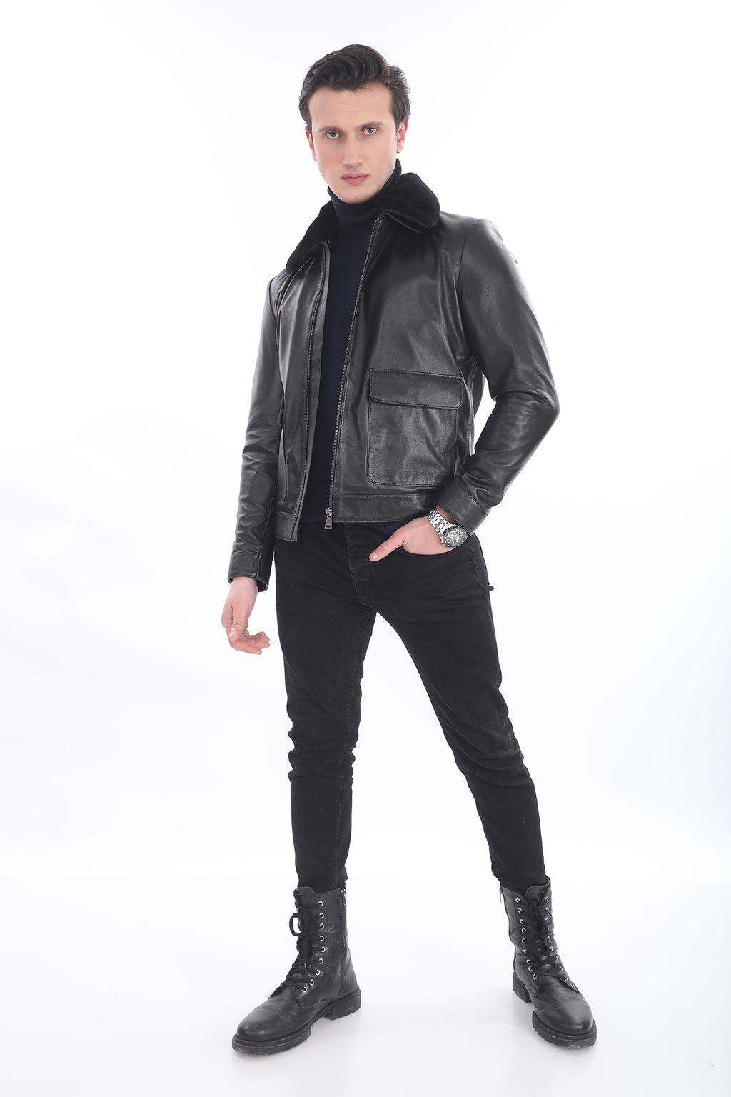 Kürklü Klasik Deri Ceket