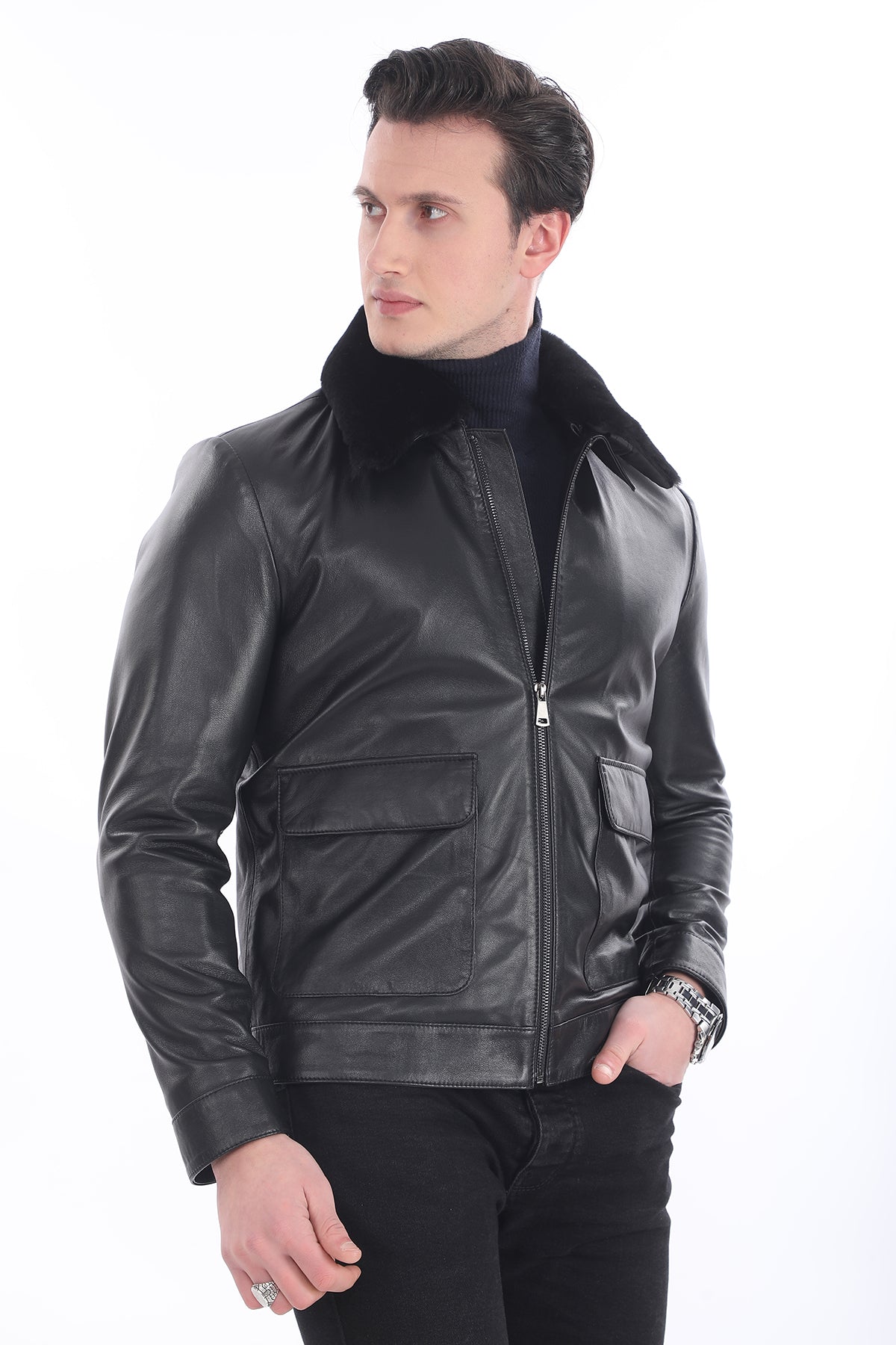 Kürklü Klasik Deri Ceket