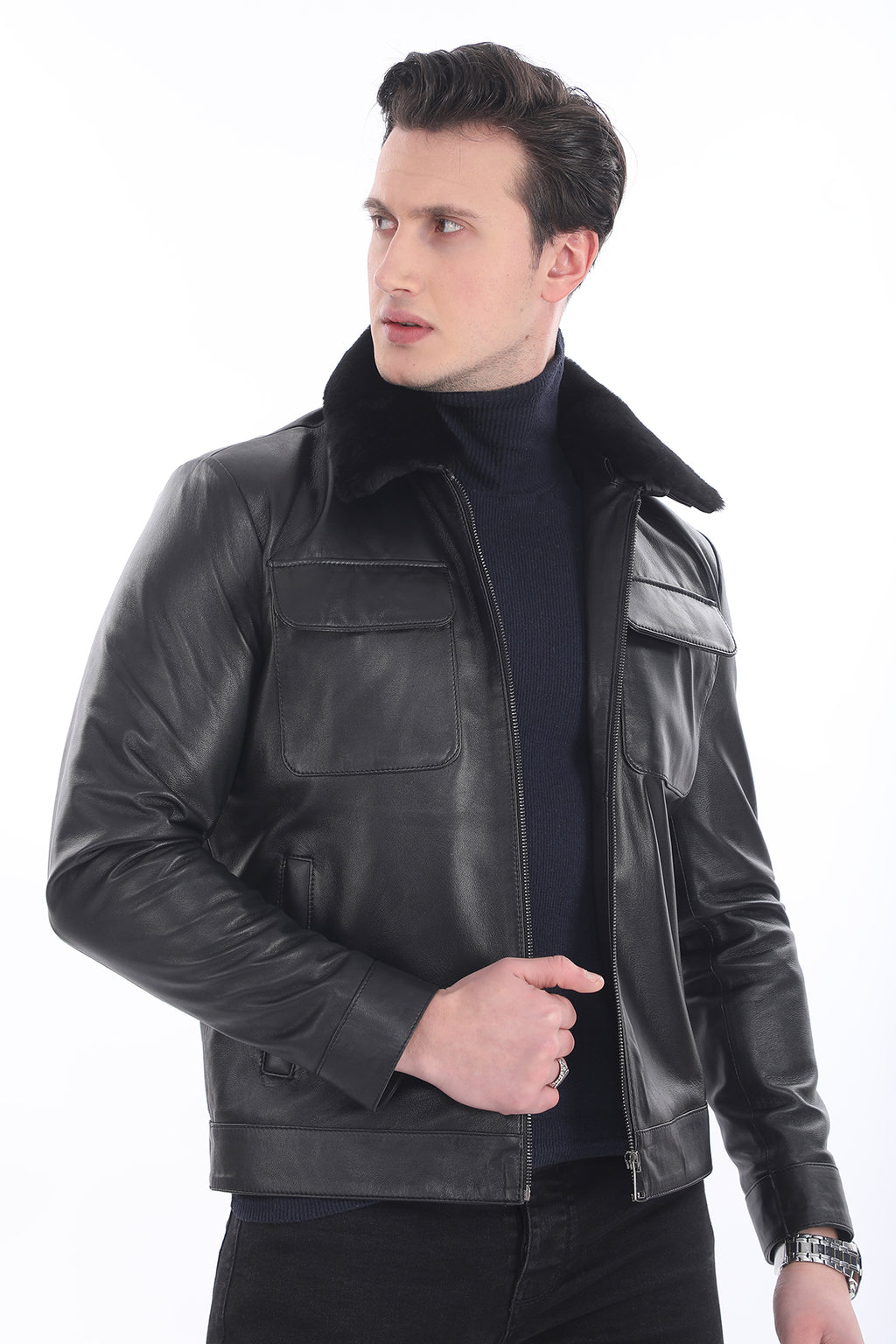 Kürklü Klasik Deri Ceket