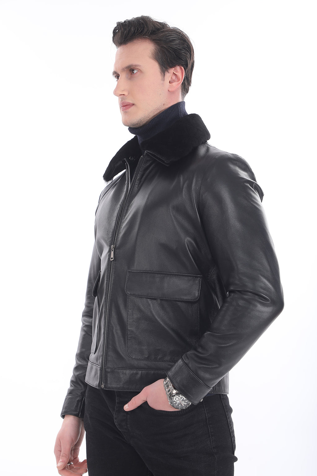 Kürklü Klasik Deri Ceket