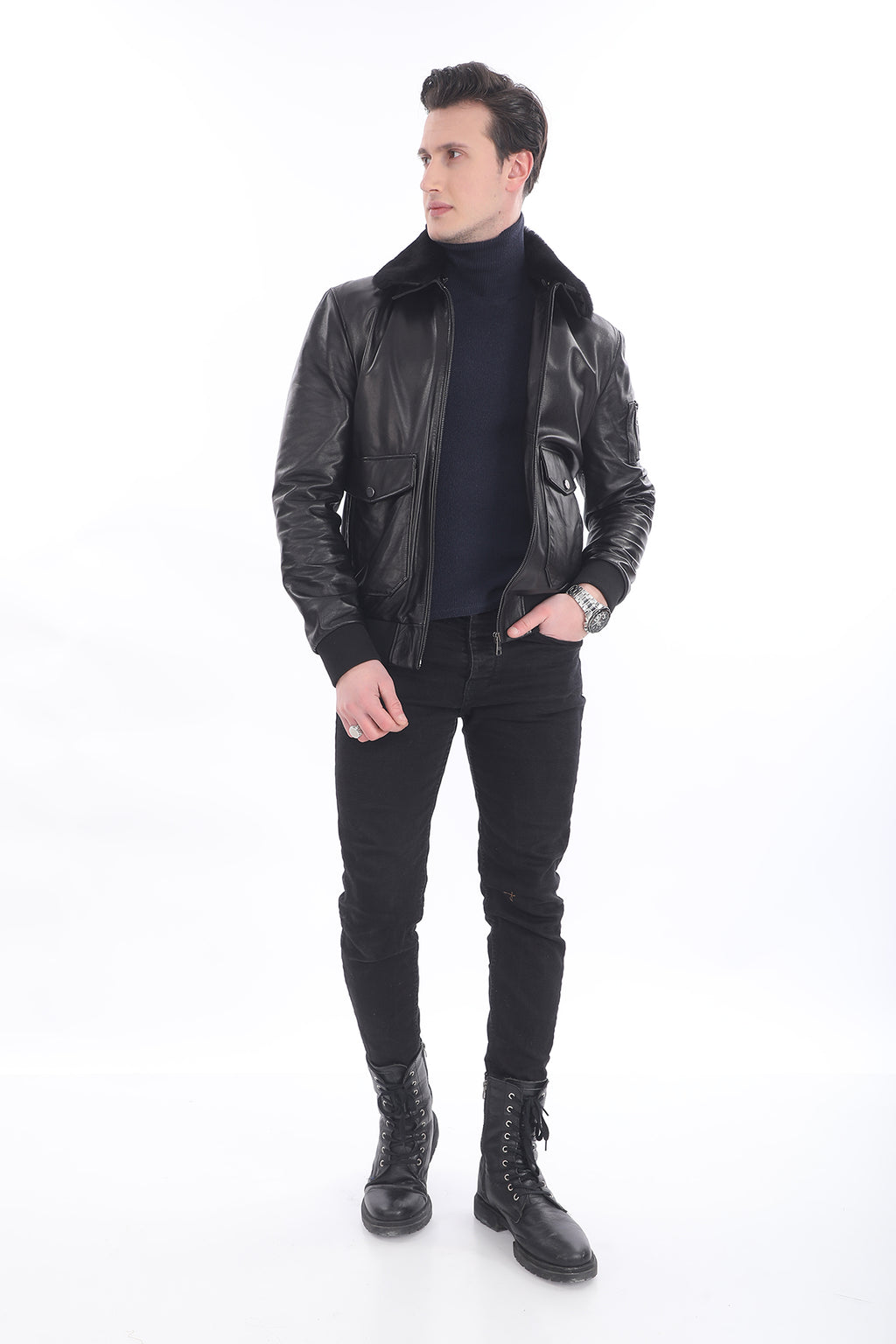 Kürklü Yaka Deri Ceket