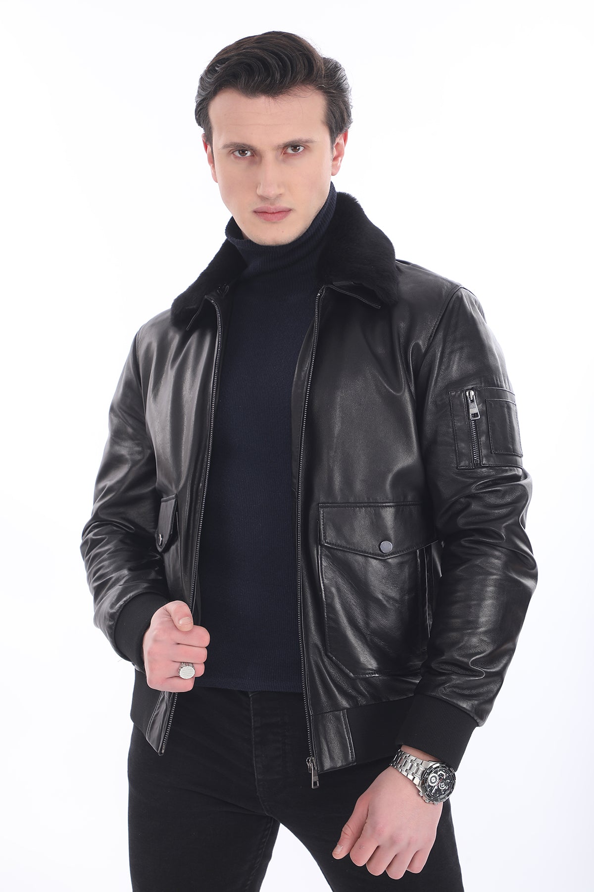 Kürklü Yaka Deri Ceket