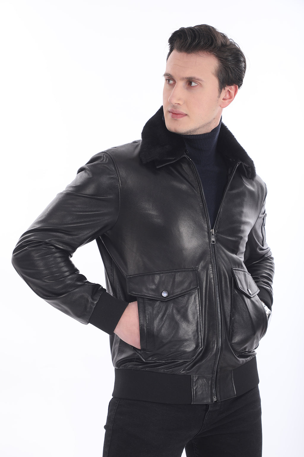 Kürklü Yaka Deri Ceket