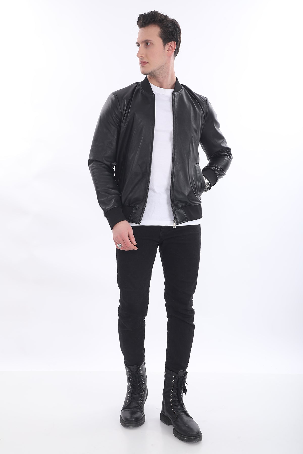 Ribanalı Hakim Yaka Deri Ceket