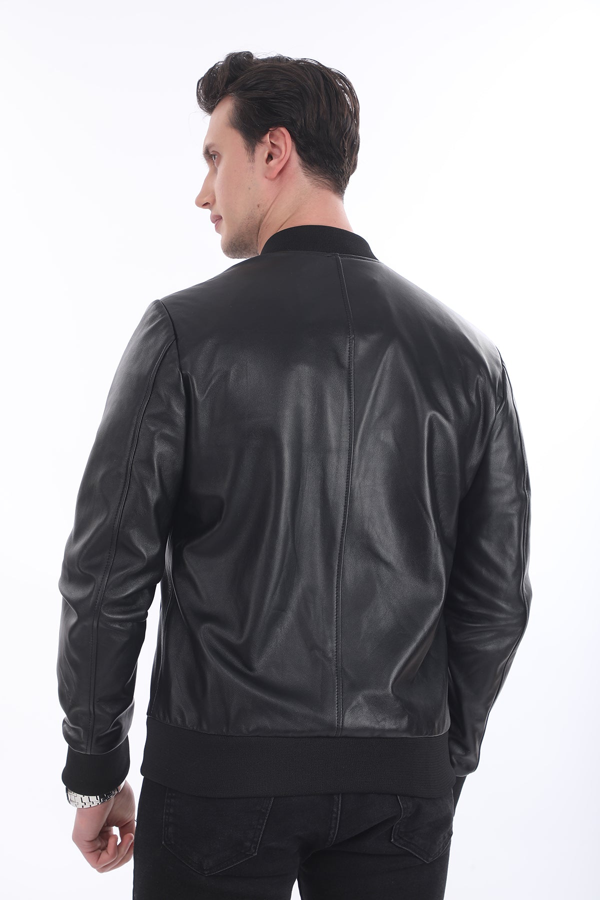 Ribanalı Hakim Yaka Deri Ceket