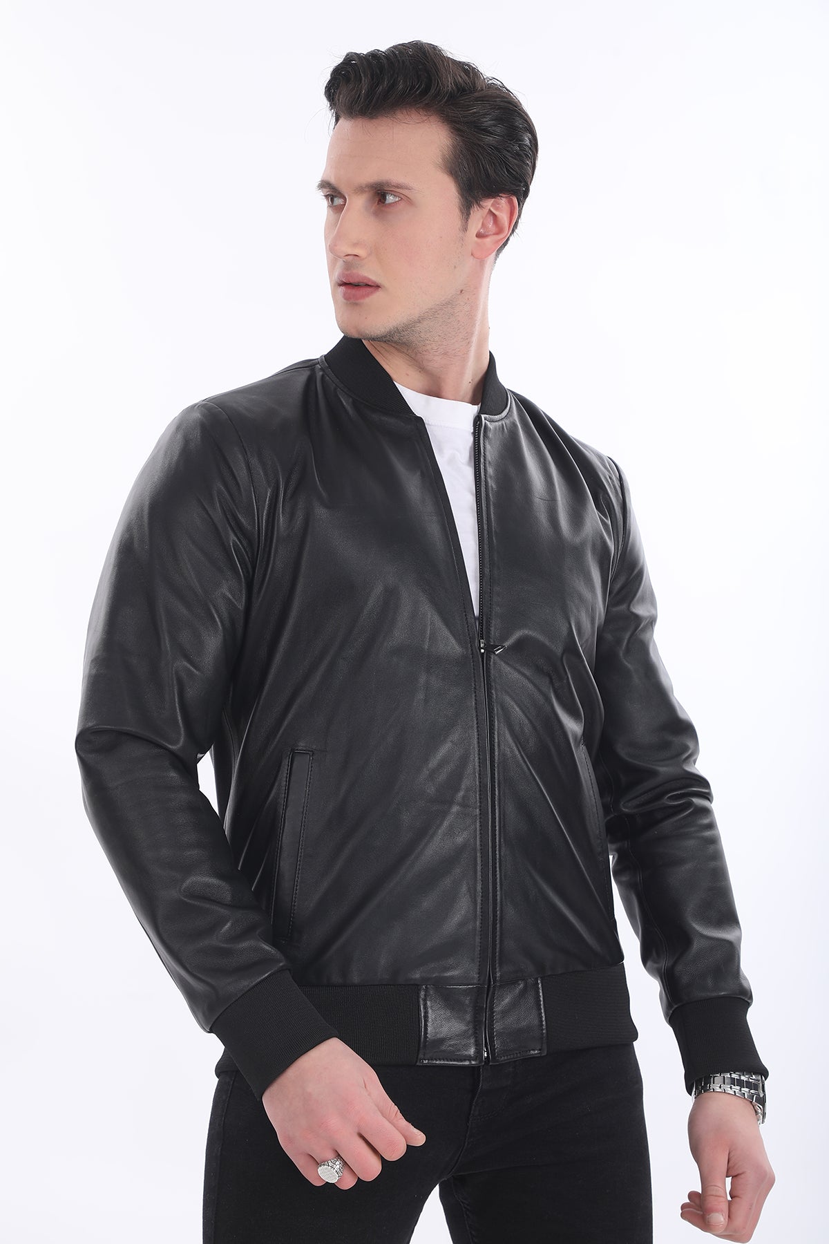 Ribanalı Hakim Yaka Deri Ceket