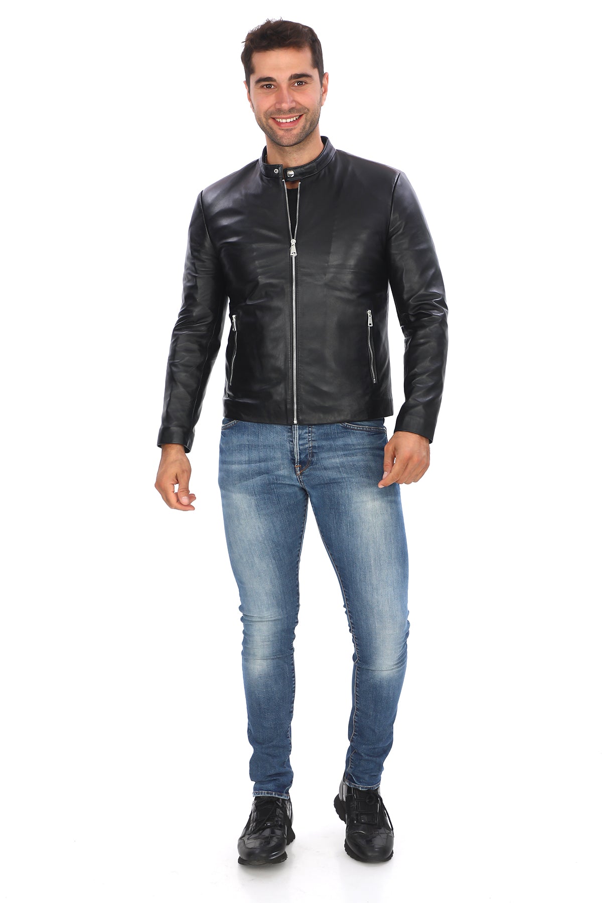 Klasik Sade Deri Ceket